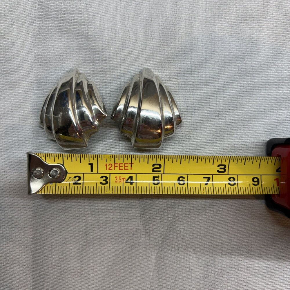Vintage Sterling Silver Scallop Shell Clip On Earrings 925 Thailand 11.58g - Picture 4 of 7